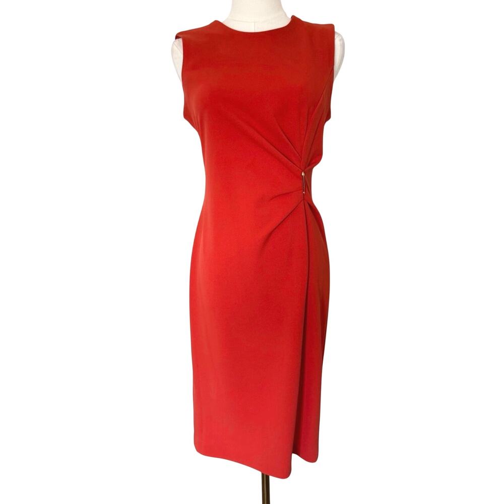 Calvin Klein 4 Blood Orange Draped Sheath Midi Dress Safety Pin Cocktail/Office